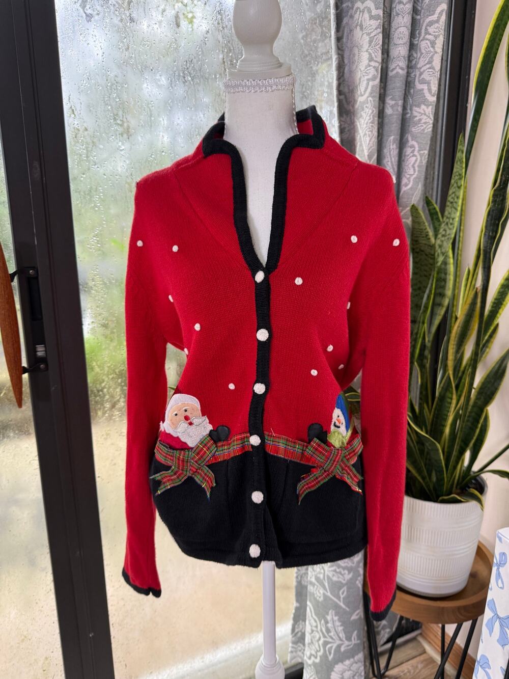 Vintage Designers Originals Studio Joy Christmas Cardigan Santa Snowman L